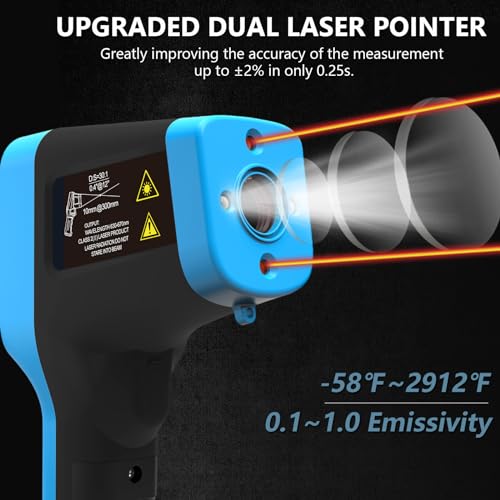 H HOLDPEAK Infrared Thermometer Gun Rechargeable, -58℉~2912℉ High Temp Laser Industrial Thermometer, D:S=30:1 Touch Button Waterproof Pyrometer, Digital IR Temperature Gauge with Type-C Port (NOT for Human) - Image 5