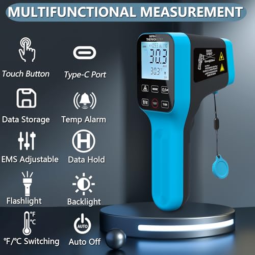 H HOLDPEAK Infrared Thermometer Gun Rechargeable, -58℉~2912℉ High Temp Laser Industrial Thermometer, D:S=30:1 Touch Button Waterproof Pyrometer, Digital IR Temperature Gauge with Type-C Port (NOT for Human) - Image 3