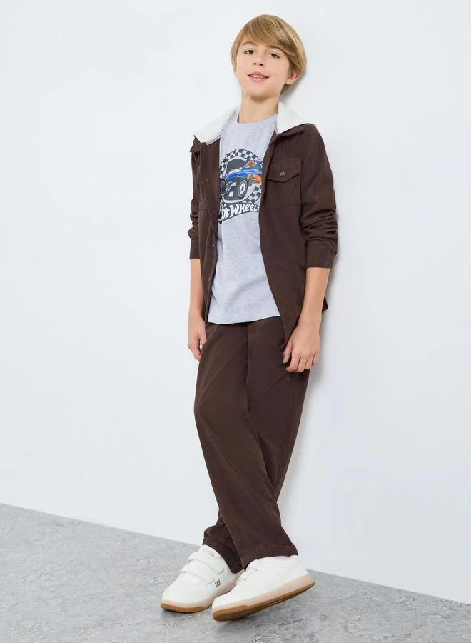 Styli Styli Teens Brown Corduroy Hooded Shacket