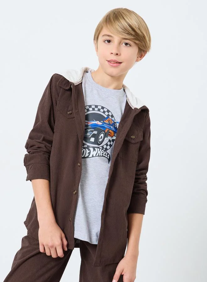 Styli Styli Teens Brown Corduroy Hooded Shacket