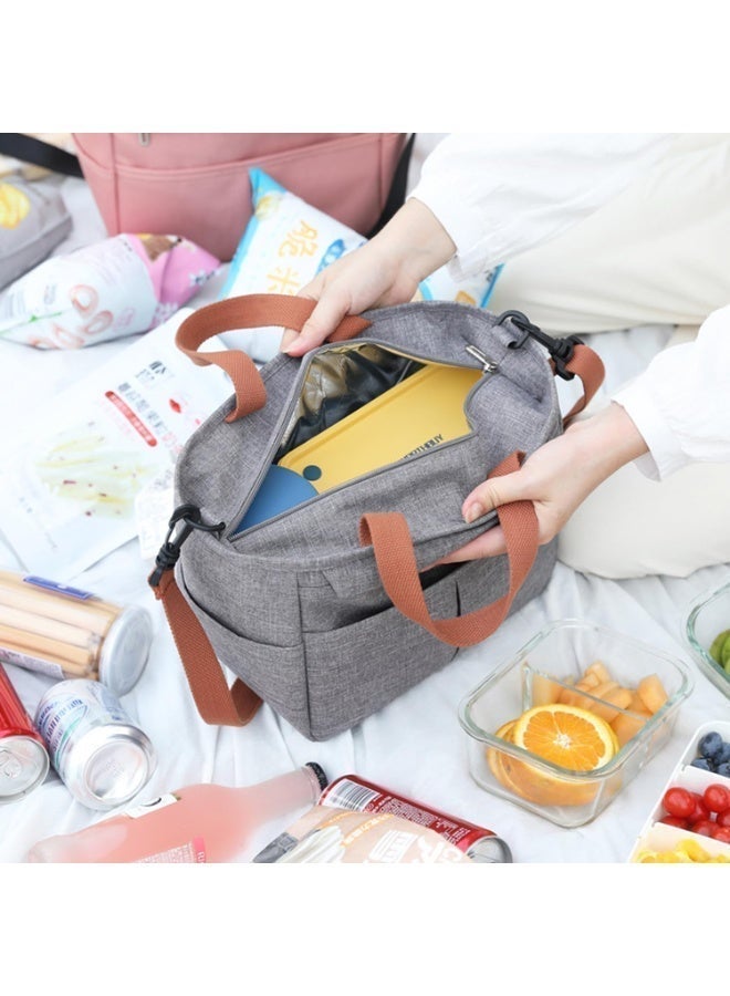 Large Insulated Lunch Bag, Lunch Tote Bag for School Office Picnic Beach(Grey) - Image 2