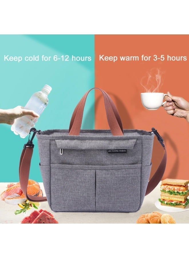 Large Insulated Lunch Bag, Lunch Tote Bag for School Office Picnic Beach(Grey) - Image 5