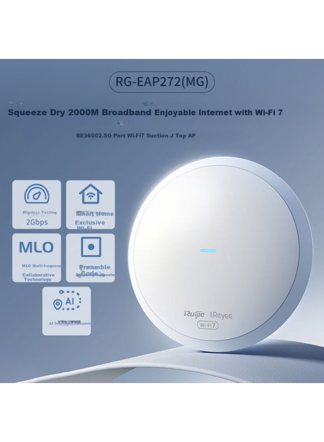 Ruijie راجي واي فاي 7 2.5G نقطة وصول لاسلكية سقفية Rg-Eap272(Mg)، مزدوجة النطاق جيجابت 3600M، عرض نطاق 160 ميغاهرتز، جهاز توجيه واي فاي من الدرجة التجارية لكامل المنزل، شبكة للفنادق والفلل - Image 1