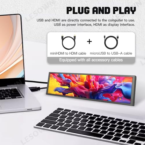 LESOWN شاشة لمسية عريضة 8.8 بوصة من LESOWN مع شاشة LCD طويلة 480x1920 IPS للكمبيوتر الشخصي لنظام ويندوز Rpi4 - Image 2