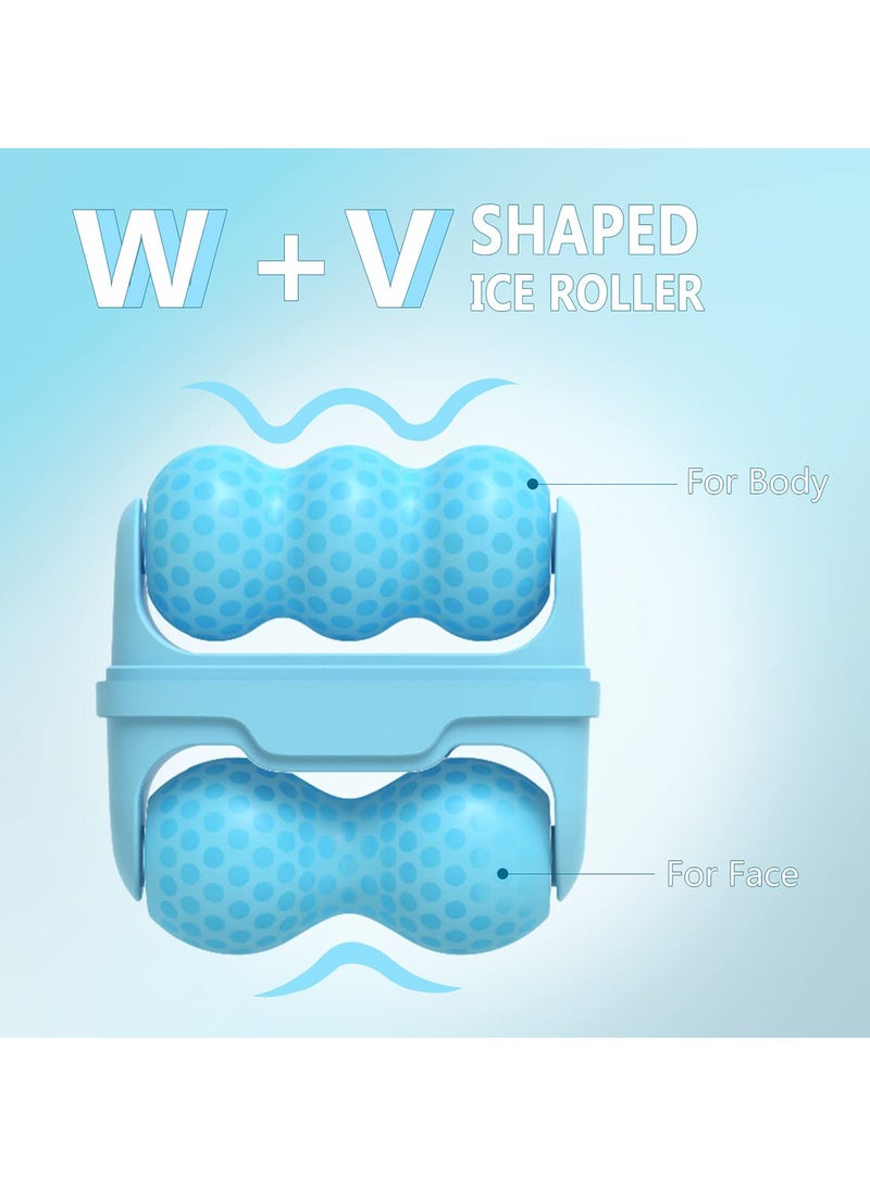 أسطوانة الثلج للوجه والجسم، أدوات العناية بالبشرة على شكل أسطوانة 2 في 1 لتدليك الوجه لتخفيف الصداع النصفي والعيون المنتفخة، وتقليل التجاعيد، وتخفيف آلام العضلات، وتخفيف حروق الشمس والاحمرار (ازرق) - Image 5