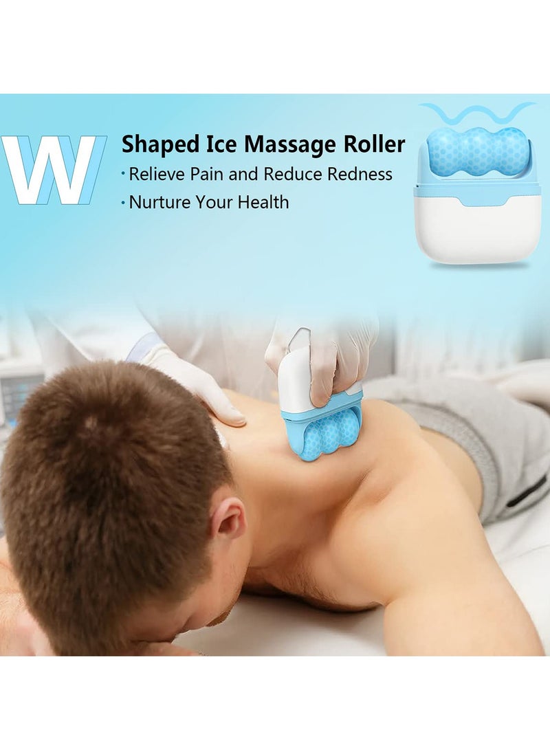 أسطوانة الثلج للوجه والجسم، أدوات العناية بالبشرة على شكل أسطوانة 2 في 1 لتدليك الوجه لتخفيف الصداع النصفي والعيون المنتفخة، وتقليل التجاعيد، وتخفيف آلام العضلات، وتخفيف حروق الشمس والاحمرار (ازرق) - Image 4