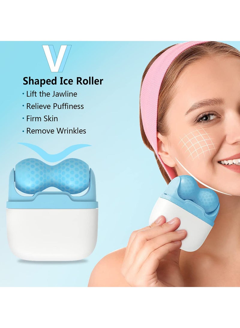 أسطوانة الثلج للوجه والجسم، أدوات العناية بالبشرة على شكل أسطوانة 2 في 1 لتدليك الوجه لتخفيف الصداع النصفي والعيون المنتفخة، وتقليل التجاعيد، وتخفيف آلام العضلات، وتخفيف حروق الشمس والاحمرار (ازرق) - Image 3
