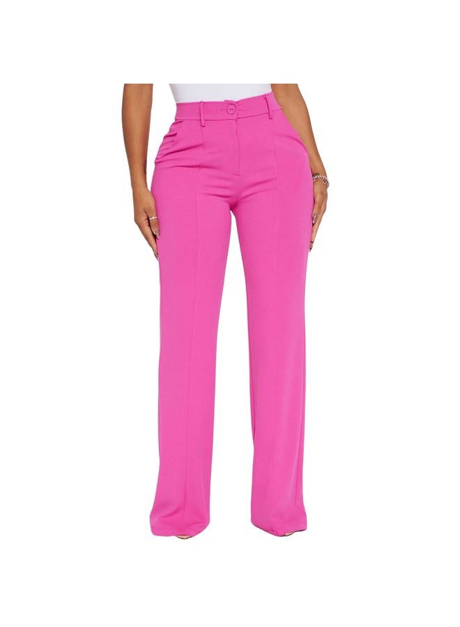 CHARYEAH Women's High Waisted Wide Leg Pants, Casual Business Trousers, Pink, Pink, L - Image 2