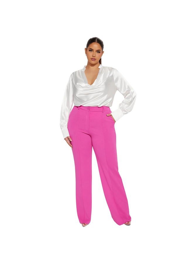CHARYEAH Women's High Waisted Wide Leg Pants, Casual Business Trousers, Pink, Pink, L - Image 4