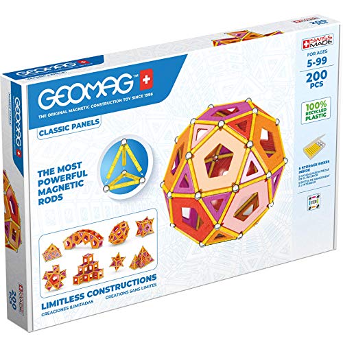 Geomag Classic Magnetic Toys for Kids Ages 5 200pc Educational STEM Magnets for Kids SwissMade Magnetic Blocks Tiles and Building Toys from 100 Recycled Plastic - Image 1