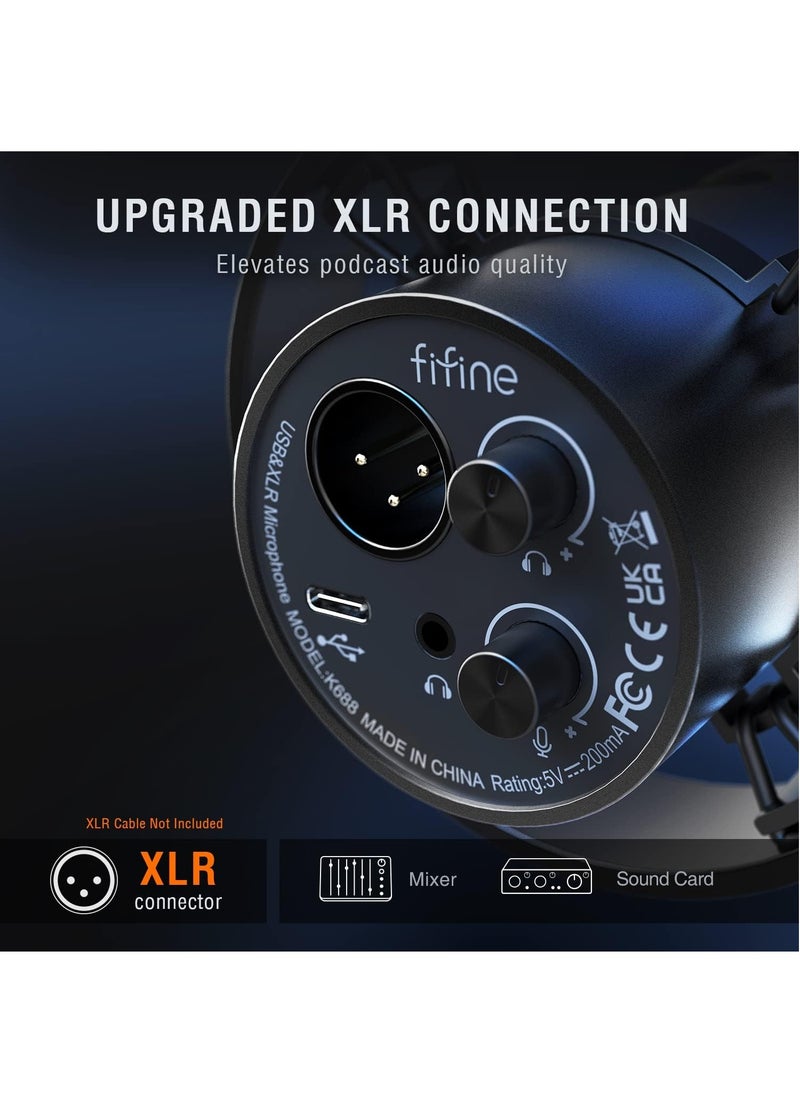 K688 Dynamic Podcast Microphone XLR/USB for Vocal Voice-Over Streaming, Studio Metal Mic with Mic Mute, Headphone Jack, Monitoring Volume Control, Windscreen - pzsku/Z822BF326EF3217C01F3CZ/45/_/1702297894/747b84bd-2ba5-413c-9907-b227c0dcd496