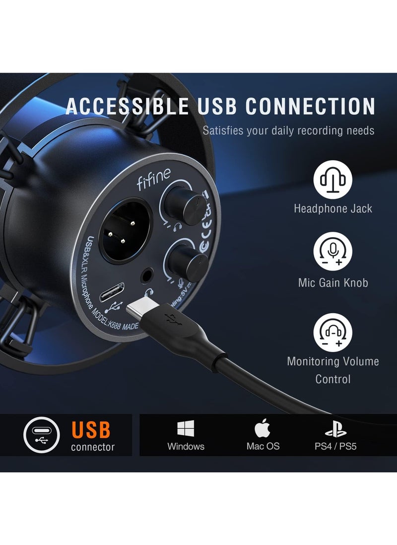 K688 Dynamic Podcast Microphone XLR/USB for Vocal Voice-Over Streaming, Studio Metal Mic with Mic Mute, Headphone Jack, Monitoring Volume Control, Windscreen - pzsku/Z822BF326EF3217C01F3CZ/45/_/1702297896/3ffd85eb-465c-4803-9c04-2624d22c51d9