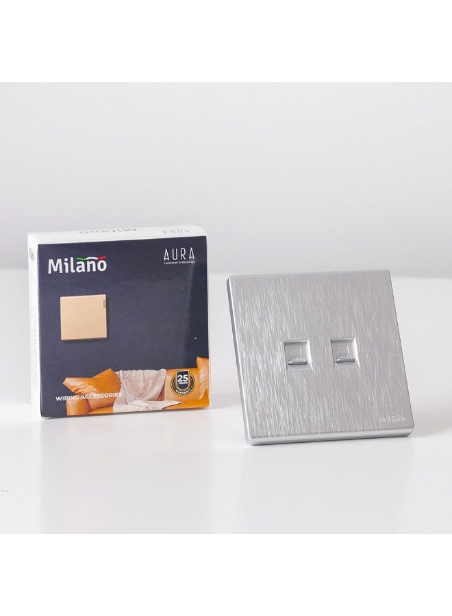 milano مقبس شبكة مزدوج لميلانو مع إدخال جاك كايسون لواجهة الأجهزة المنزلية وأجهزة الكمبيوتر والهواتف Cat6 Aura فضي - Image 3