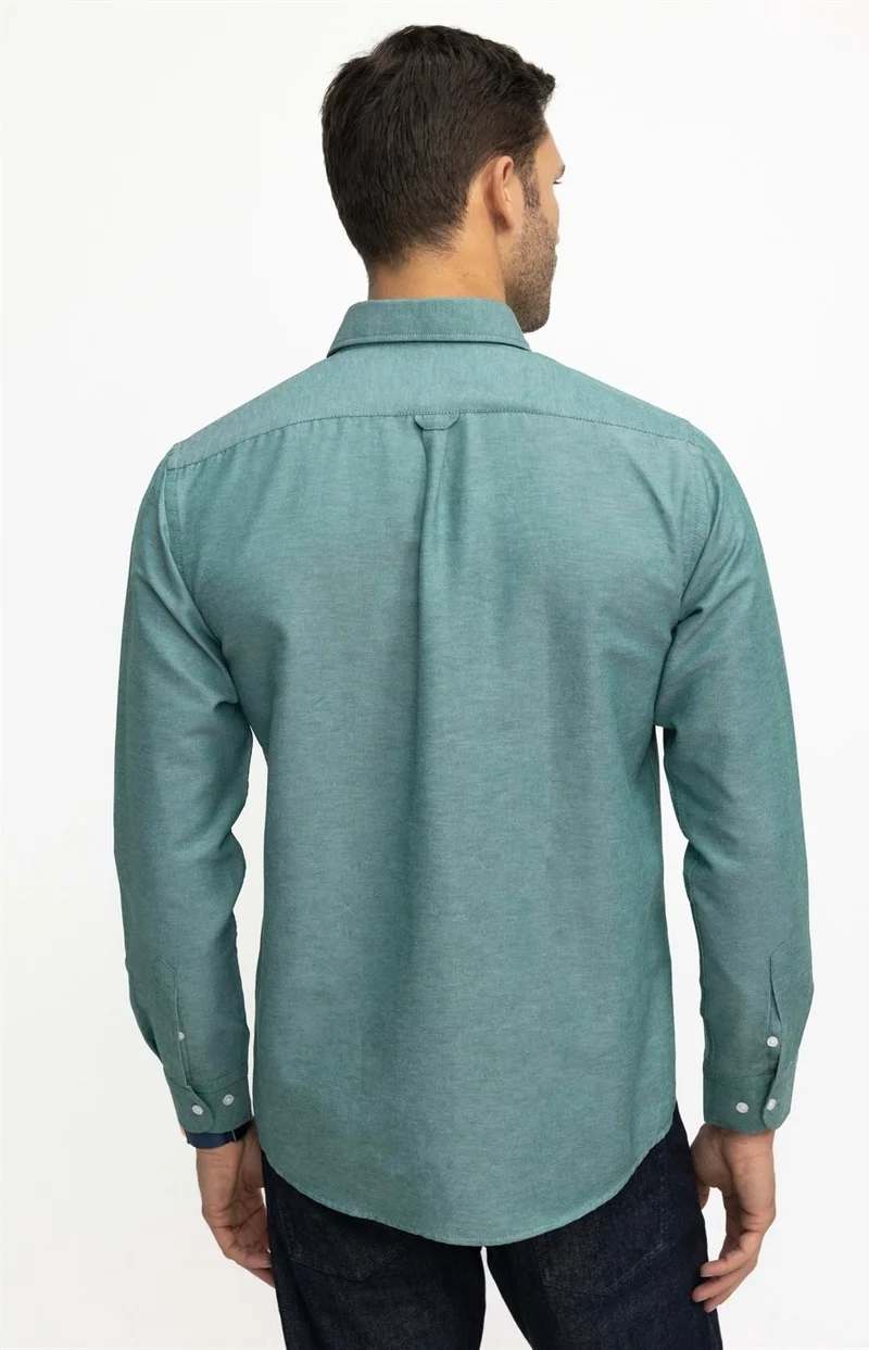 تودورس Classic Fit Long Sleeve Oxford Texture Collar Buttoned Pocket Embroidered Men's Shirt10