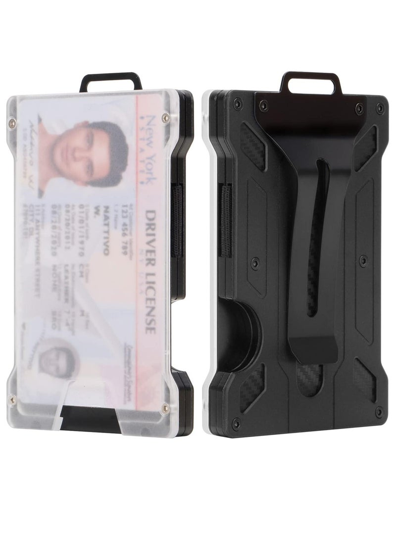 أوزيغالور محفظة بطاقات ائتمانية رفيعة لحاملي البطاقات الائتمانية، محفظة معدنية من الألومنيوم مع مشبك نقود، أسود - Image 1