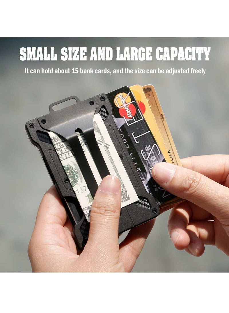 أوزيغالور محفظة بطاقات ائتمانية رفيعة لحاملي البطاقات الائتمانية، محفظة معدنية من الألومنيوم مع مشبك نقود، أسود - Image 3