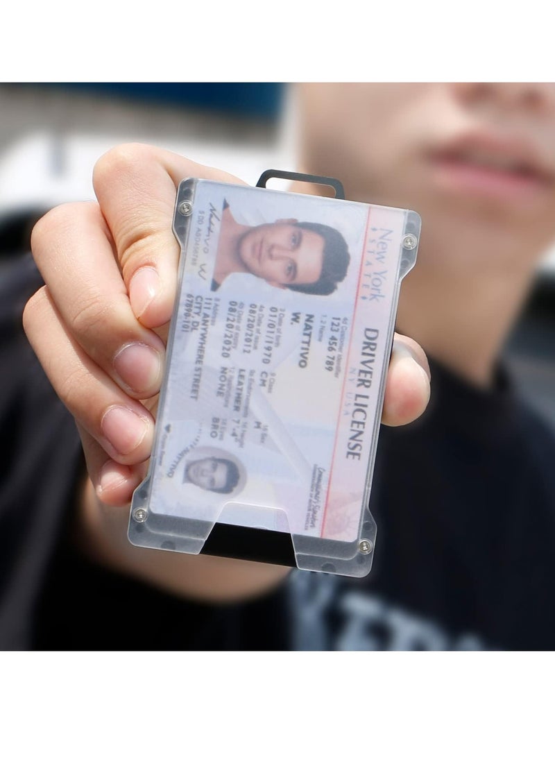 أوزيغالور محفظة بطاقات ائتمانية رفيعة لحاملي البطاقات الائتمانية، محفظة معدنية من الألومنيوم مع مشبك نقود، أسود - Image 4