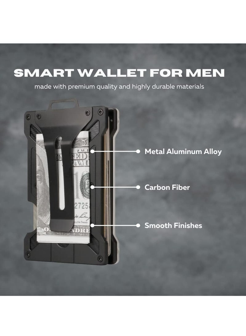 أوزيغالور محفظة بطاقات ائتمانية رفيعة لحاملي البطاقات الائتمانية، محفظة معدنية من الألومنيوم مع مشبك نقود، أسود - Image 5