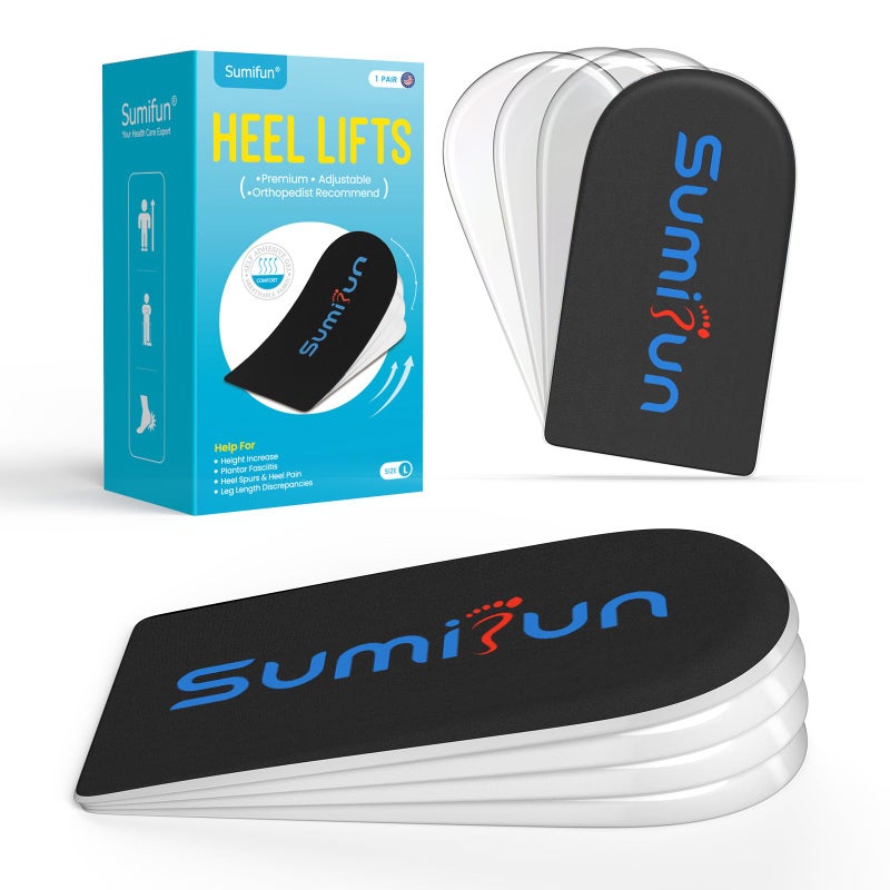Sumifun Heel Lift, 4-Layer 1 Inch Gel Shoe Lifts for Women Uneven Legs, Adjustable Orthopedic Heel Lifts for Heel Pain and Leg Length Discrepancy, Heel Wedge Inserts 1/4" 1/2" 3/4" (Size L, Black) - Image 1