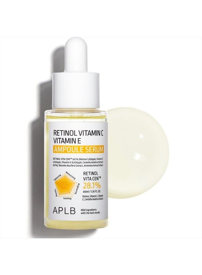 APLB Retinol Vitamin C Vitamin E Ampoule Serum | RETINOL VITA CEN™ 28.1% 1.35 FL.OZ/Korean Skincare, Long lasting moisturizing, Revitalize for gentle and improve skin texture  - Image 1