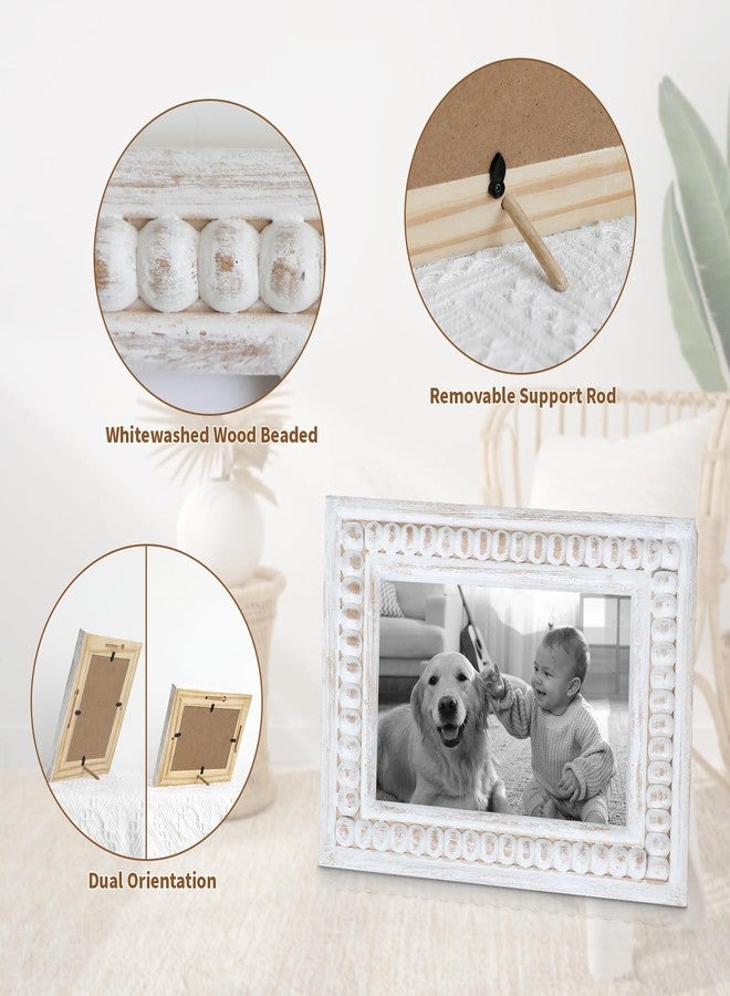 MACVAD Whitewashed Wood Beaded 5x7 Picture Frame - Farmhouse Style Rustic Picture Frame, Boho Picture Frame as 5 x 7 Photo Frame for Tabletop Display 5x7 Picture - Image 4