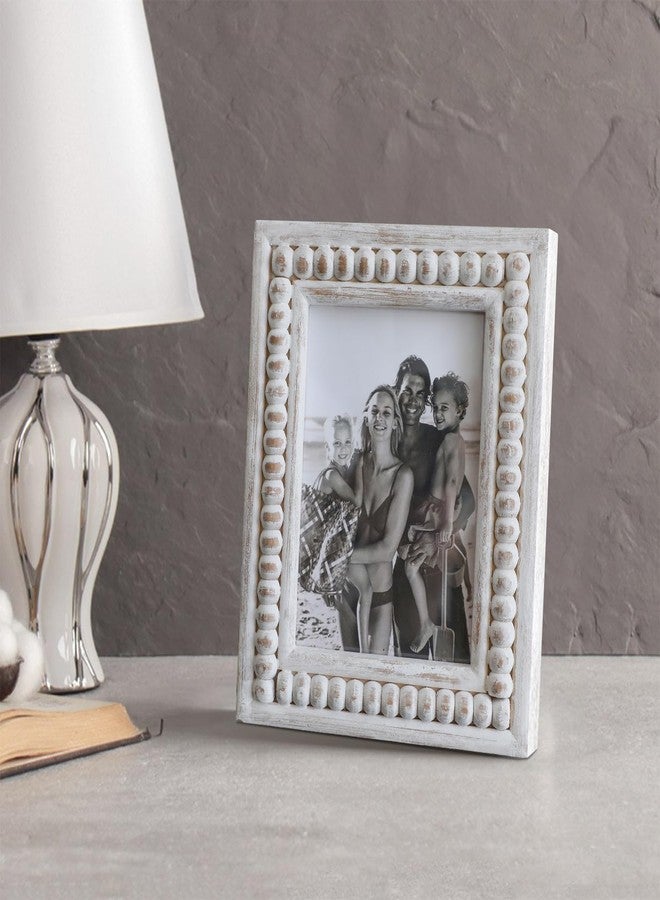 MACVAD Whitewashed Wood Beaded 5x7 Picture Frame - Farmhouse Style Rustic Picture Frame, Boho Picture Frame as 5 x 7 Photo Frame for Tabletop Display 5x7 Picture - Image 3
