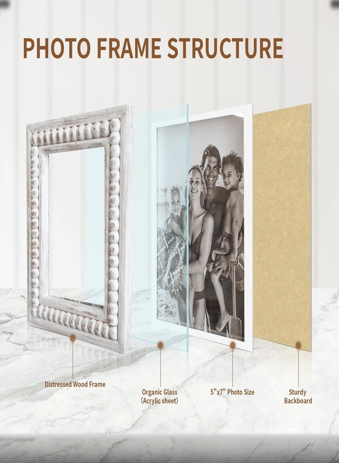 MACVAD Whitewashed Wood Beaded 5x7 Picture Frame - Farmhouse Style Rustic Picture Frame, Boho Picture Frame as 5 x 7 Photo Frame for Tabletop Display 5x7 Picture - Image 5