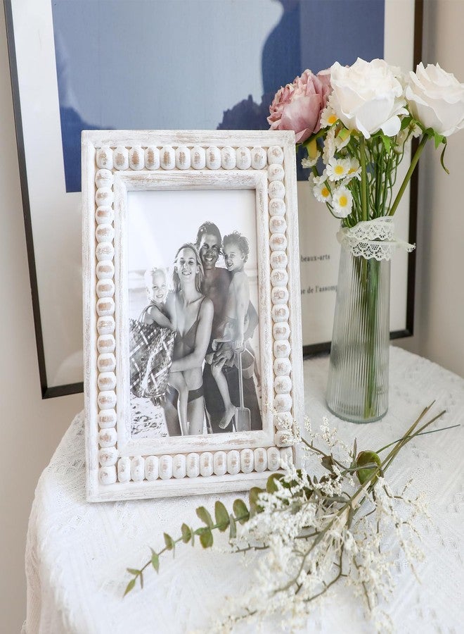 MACVAD Whitewashed Wood Beaded 5x7 Picture Frame - Farmhouse Style Rustic Picture Frame, Boho Picture Frame as 5 x 7 Photo Frame for Tabletop Display 5x7 Picture - Image 2
