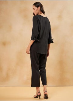 Femmella Solid Tie-Cuffed Detail Top & Pants Co-Ords  - Image 3