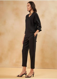 Femmella Solid Tie-Cuffed Detail Top & Pants Co-Ords  - Image 2