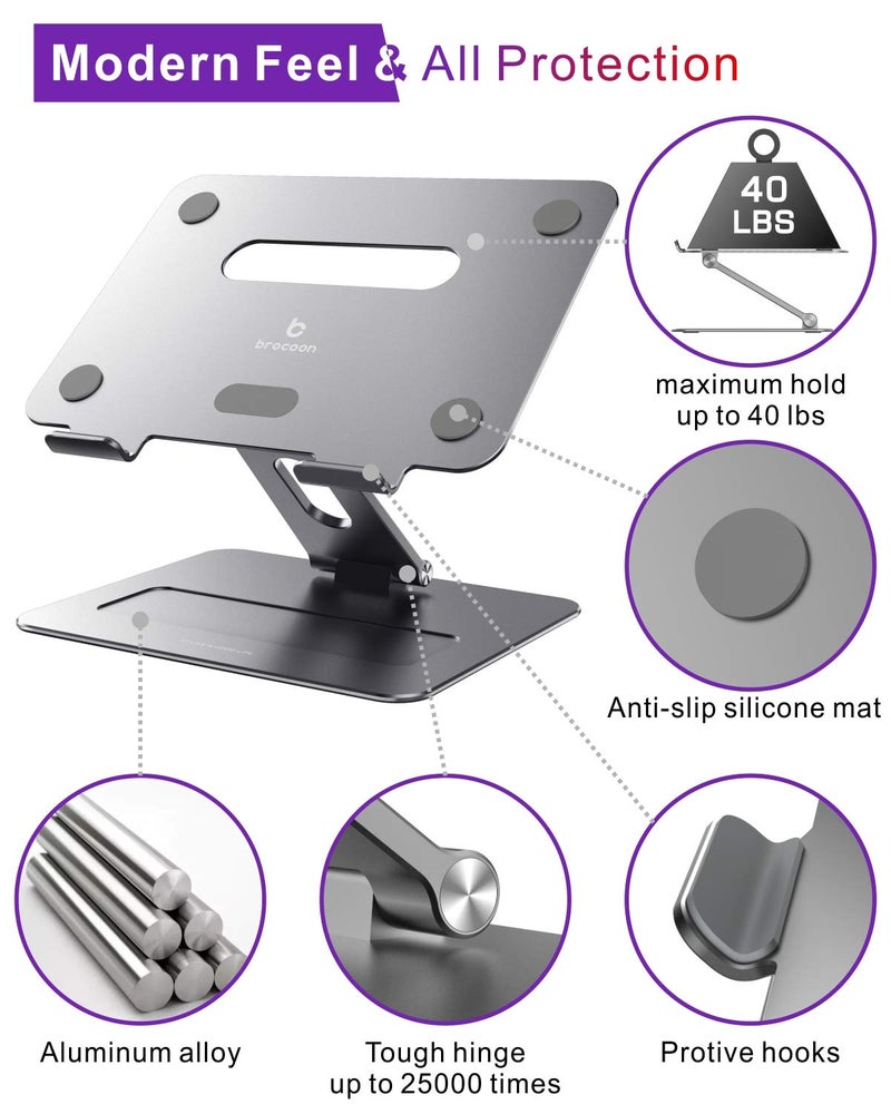 brocoon Adjustable MacBook Laptop Stand for Desk | Ergonomic Aluminum Laptop Riser with Heat-Vent, Compatible for 10-17" Laptops, Space Grey - Image 3