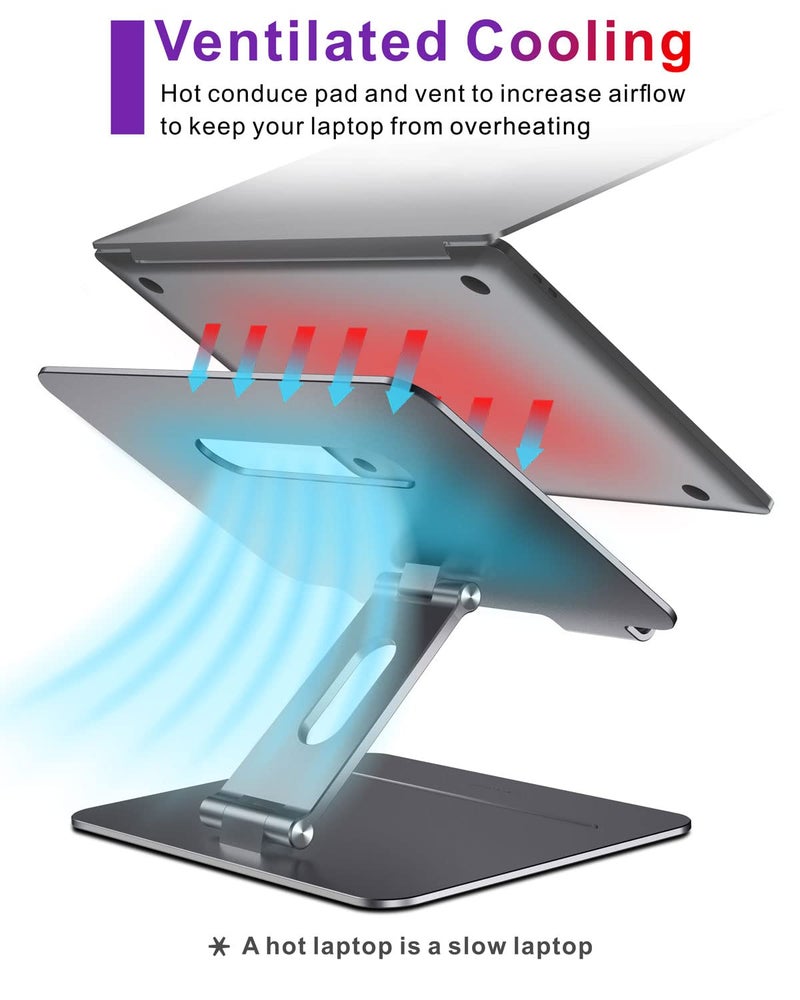 brocoon Adjustable MacBook Laptop Stand for Desk | Ergonomic Aluminum Laptop Riser with Heat-Vent, Compatible for 10-17" Laptops, Space Grey - Image 4