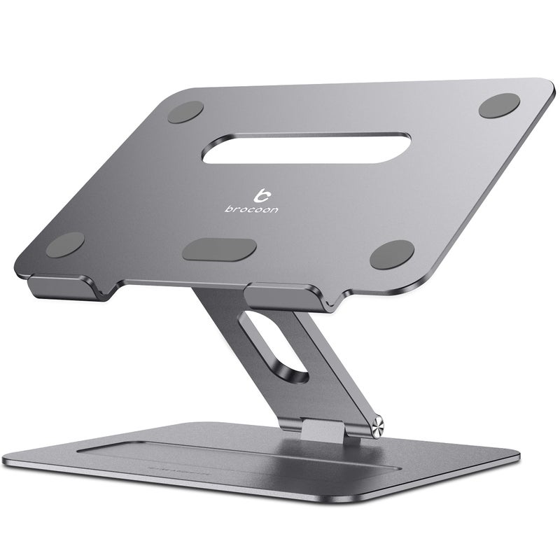 brocoon Adjustable MacBook Laptop Stand for Desk | Ergonomic Aluminum Laptop Riser with Heat-Vent, Compatible for 10-17" Laptops, Space Grey - Image 1