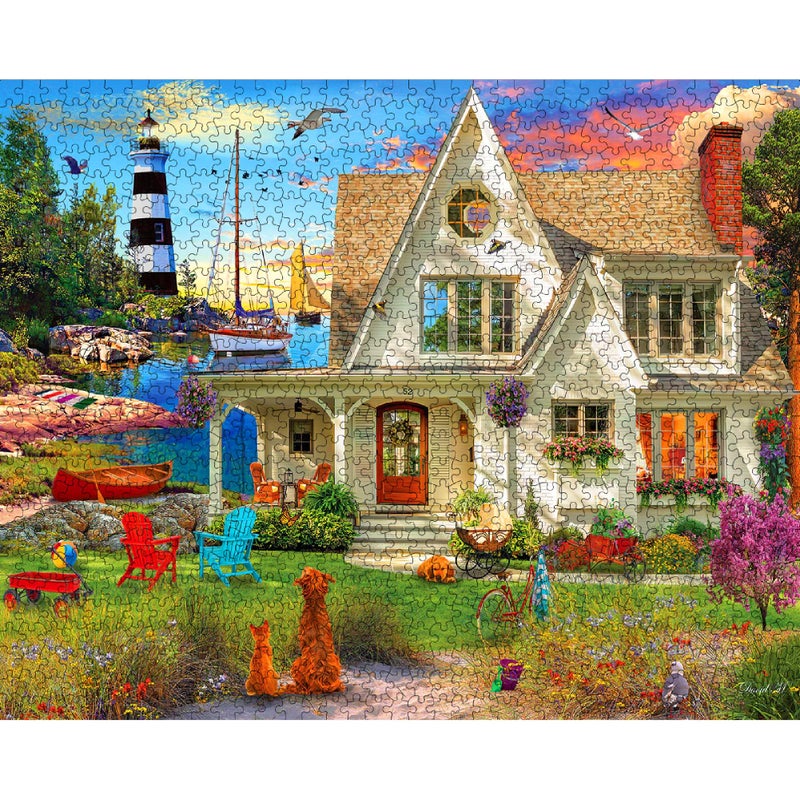 White Mountain Quiet Cove Spring Puzzles 1000 Pieces Scenic Lighthouse Beach Puzzle For Adults And Family - Image 3