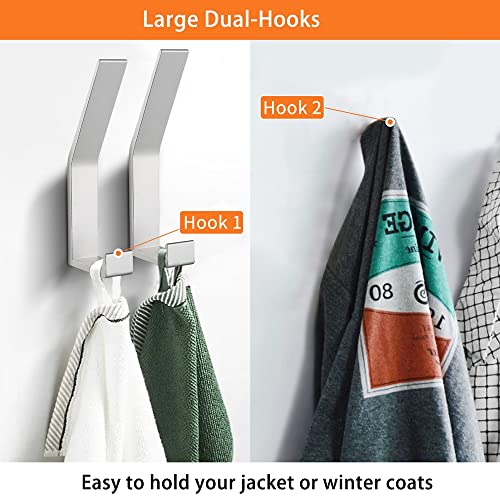PD GROW PDGROW Coat Hooks Wall Mounted, 4 Packs Wall Hooks for Hanging Clothes, Coat, Towel, Rope, Keys, Hats, Purse, Wall Hangers for Kitchen, Bathroom, Door, Cabinet, Hallways, Bedrooms (Silver, 4 Packs) - Image 2