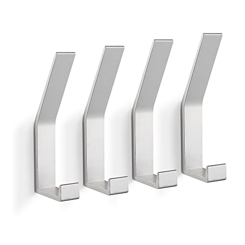 PD GROW PDGROW Coat Hooks Wall Mounted, 4 Packs Wall Hooks for Hanging Clothes, Coat, Towel, Rope, Keys, Hats, Purse, Wall Hangers for Kitchen, Bathroom, Door, Cabinet, Hallways, Bedrooms (Silver, 4 Packs) - Image 1