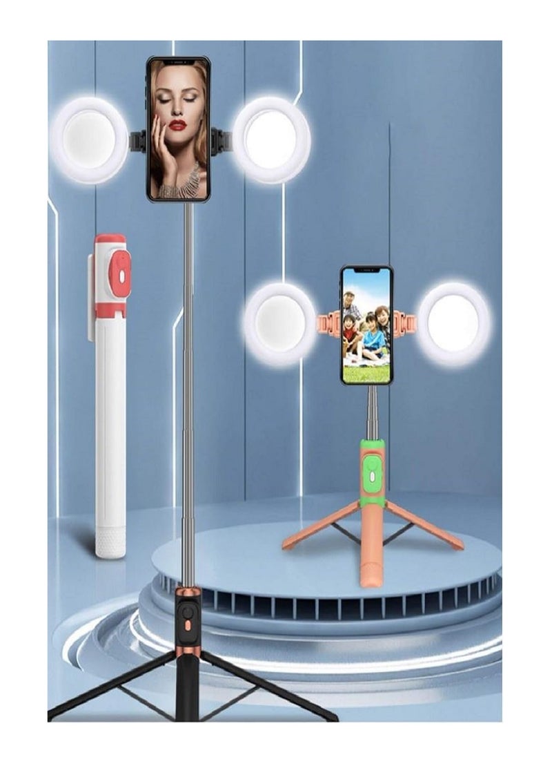 Generic - Wireless Bluetooth Tripod Selfie Stick with Dual LED Ring Light and Remote for iPhone Samsung | Portable and foldable mobile phone holder, ideal for travel - Image 1