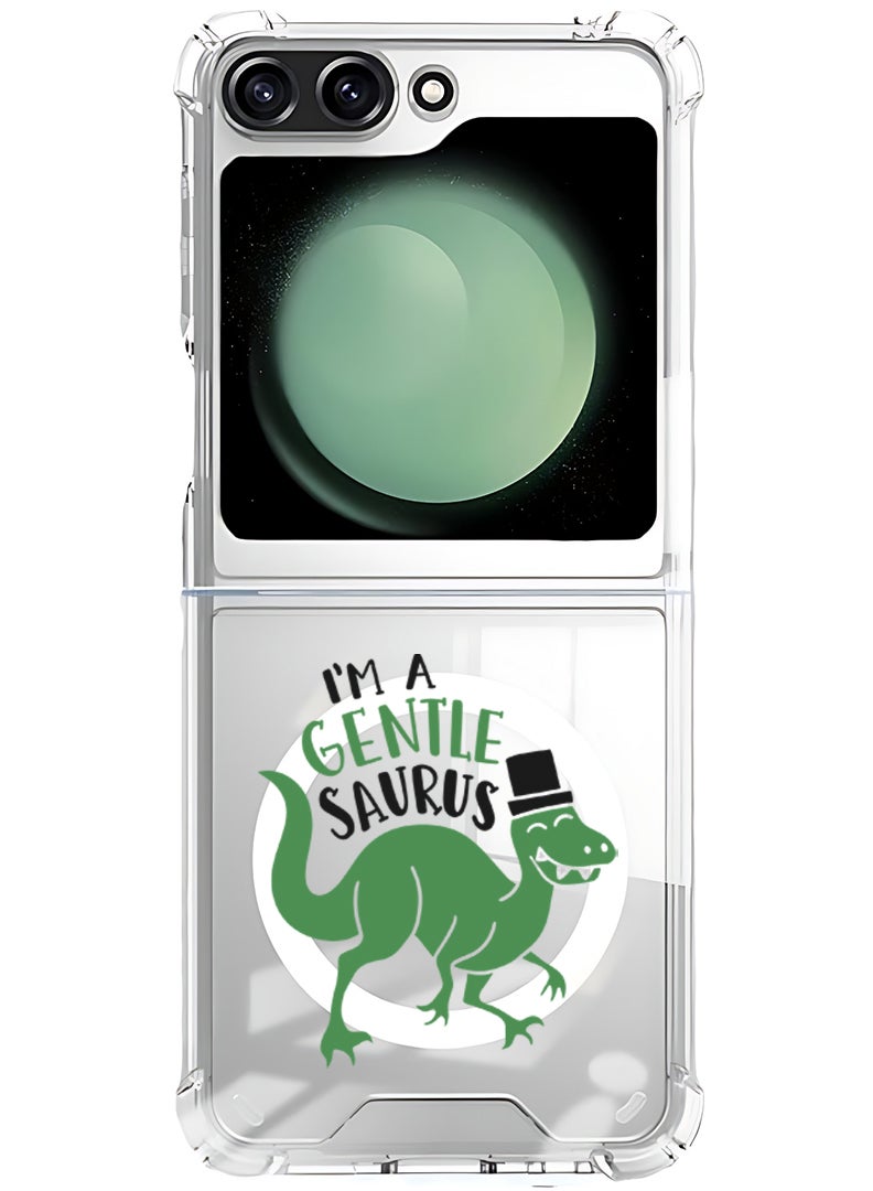 Theodor Magnetic Case for Samsung Galaxy Z Flip 5 Compatible with MagSafe Wireless Charging, Shockproof Phone Bumper Cover I am a gentlesaurus - Image 1