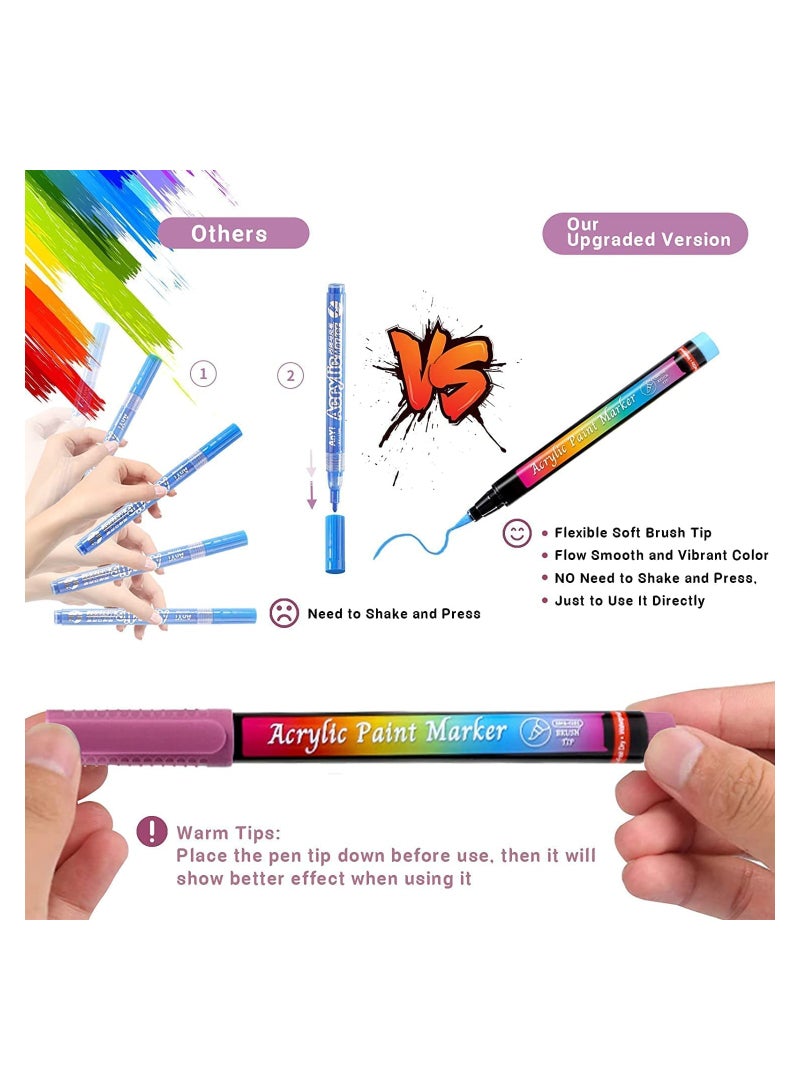 Excefore Acrylic Paint Pens Brush Tip 12 Basic Colors Acrylic Paint Markers. Set for Rock Painting Calligraphy Scrapbooking Brush Lettering Card Making Sketching Black Paper DIY Photo Album - Image 5