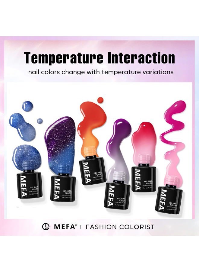 MEFA طقم طلاء أظافر جل متغير اللون 6 ألوان، تغير مزاج درجة حرارة الشتاء مع لمعة زرقاء وردية بنفسجية حمراء برتقالية تدرج، مجموعة تصميم أظافر قابلة للنقع للهدايا المنزلية للنساء والفتيات - Image 5