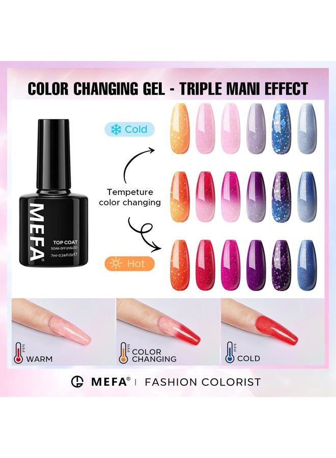 MEFA طقم طلاء أظافر جل متغير اللون 6 ألوان، تغير مزاج درجة حرارة الشتاء مع لمعة زرقاء وردية بنفسجية حمراء برتقالية تدرج، مجموعة تصميم أظافر قابلة للنقع للهدايا المنزلية للنساء والفتيات - Image 2