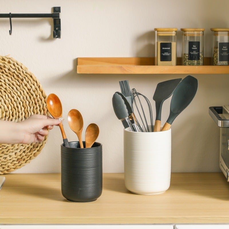 Simple Brushed Ceramic Storage Tube Chopstick Storage Household Kitchenware Storage Bucket Storage Jar Spatula Soup Spoon Storage Tube - Image 4