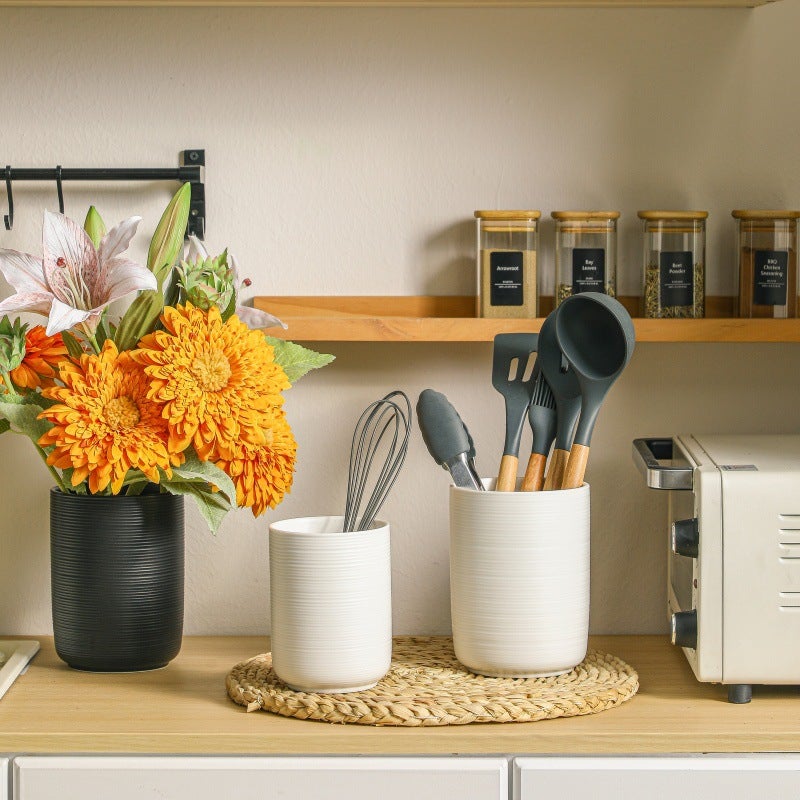 Simple Brushed Ceramic Storage Tube Chopstick Storage Household Kitchenware Storage Bucket Storage Jar Spatula Soup Spoon Storage Tube - Image 5