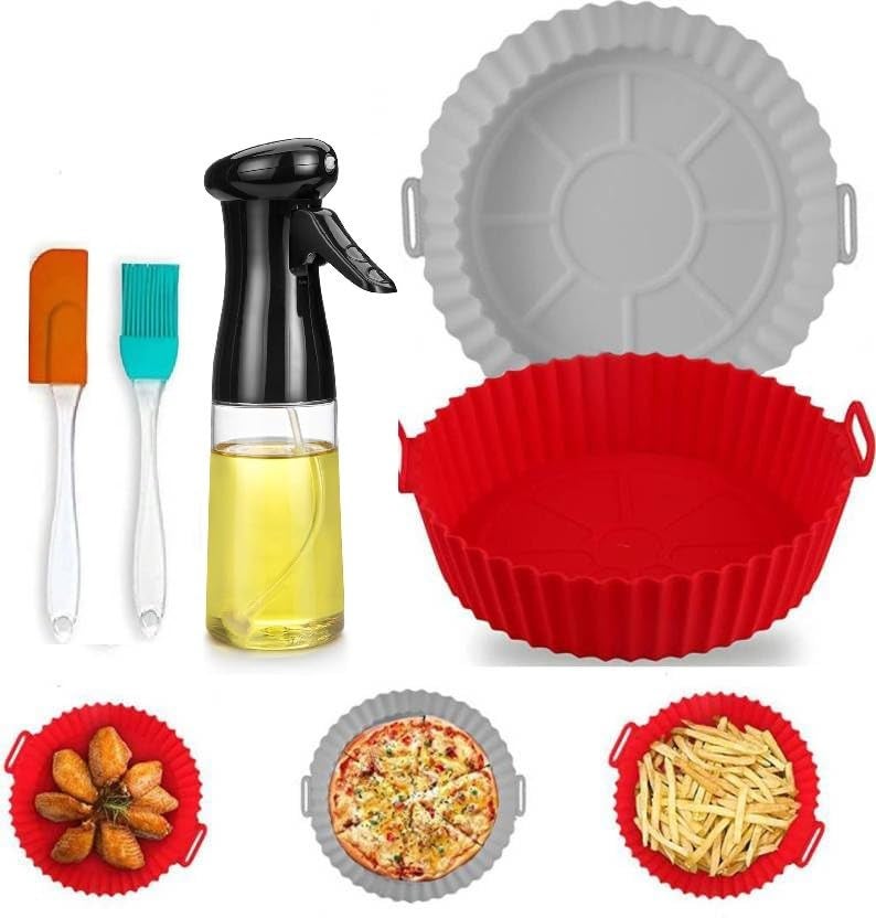 Zentiny Creation 6 Pcs Silicone Air Fryer Liner air Fryer Accessories Pot Baske for Microwave Oven Oil Sprayer Bottle and Oil Brush and Spatula Set Pack of 9 - Image 1