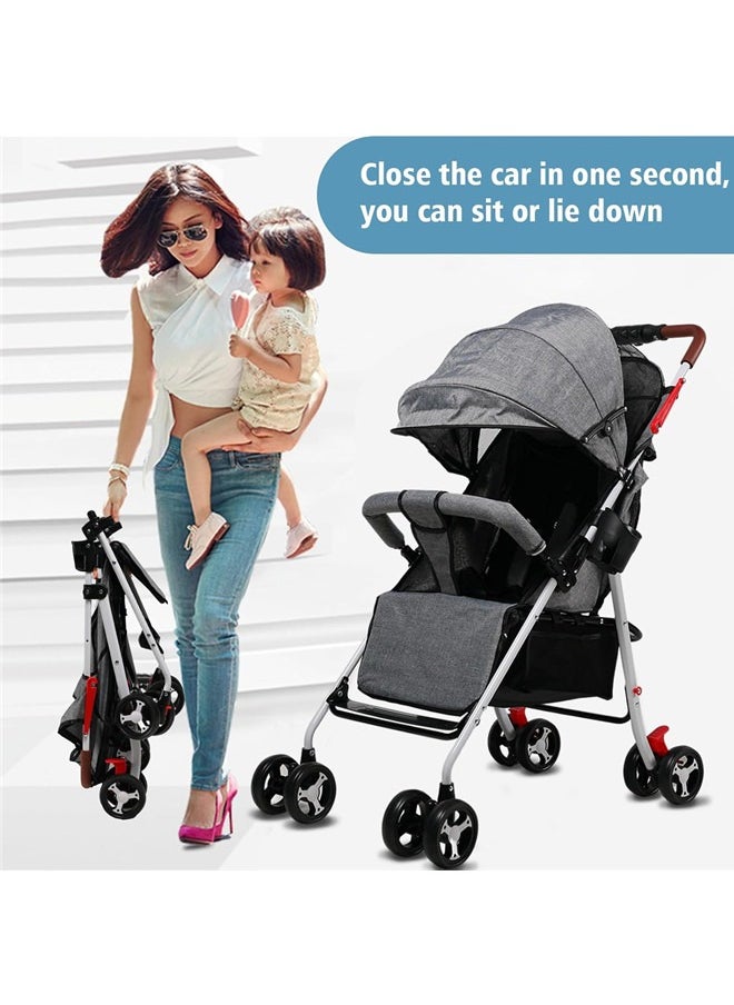 Beauenty Baby Stroller for Toddler, Foldable Aluminum Alloy Pushchair with Adjustable Backrest, 2 in 1 High Landscape Bassinet Pram for Infant & Toddler  - Image 3