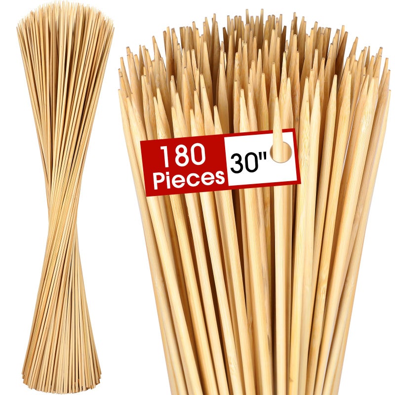 Foaincore 180 Pieces 30 inch Extra Long Bamboo Marshmallow Roasting Sticks Bulk Disposable Smores Sticks 5mm Thick Bamboo Skewers for Outdoor Open Fire Roaster Barbecue Hot Dog Camping Kebab Sausage 