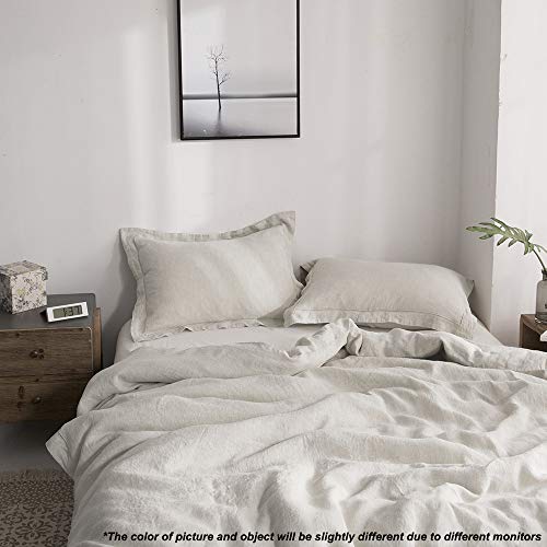Simple&Opulence 100% Linen Duvet Cover Set with Embroidery Washed - 3 Pieces (1 Duvet Cover with 2 Pillow Shams) with Button Closure Soft Breathable Farmhouse - Linen, King Size - Image 5