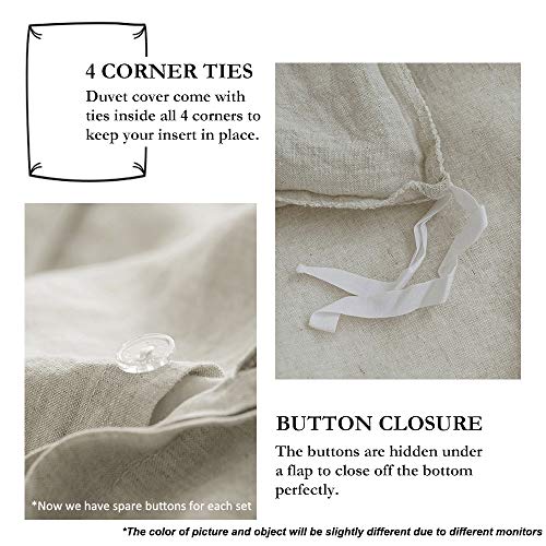 Simple&Opulence 100% Linen Duvet Cover Set with Embroidery Washed - 3 Pieces (1 Duvet Cover with 2 Pillow Shams) with Button Closure Soft Breathable Farmhouse - Linen, King Size - Image 3