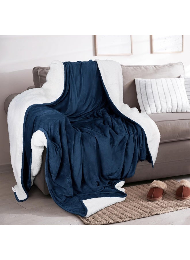 Utopia Bedding Sherpa Bed Blanket Queen Size Navy 480GSM Plush Blanket Fleece Reversible Blanket for Bed and Couch (90x90 Inches) - Image 4