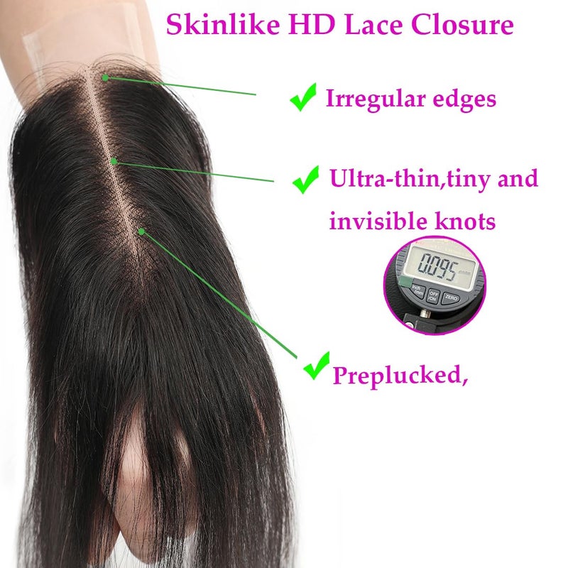 AUTTO 2x6 HD Lace Closure Skinlike 2x6 Human Hair Closure Straight 2x6 Brazilian Virgin Human Hair Kim K Middle Part Closure 2x6 Straight HD Closure 16inch Pre-plucked with Natural Hairline - Image 2